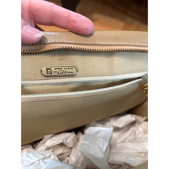 Anne Klein Woven Straw & Leather Tote Bag Dual Handles Tan Beige Elegant Design - Picture 8 of 12